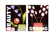 Vases with flowers set, backgrounds, a Decorative Illustration by PaperTrident (Thumbnail 6 of 10)