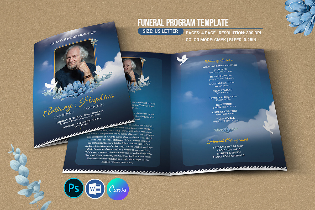 Blue Sky Funeral Program Template, a Brochure Template by Template Shop (Photo 1 of 5)