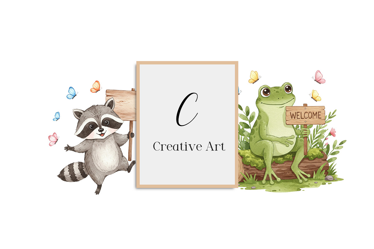 Watercolor Animal Holding A Sign Png, an Illustration by Creative Art (Photo 10 of 10)