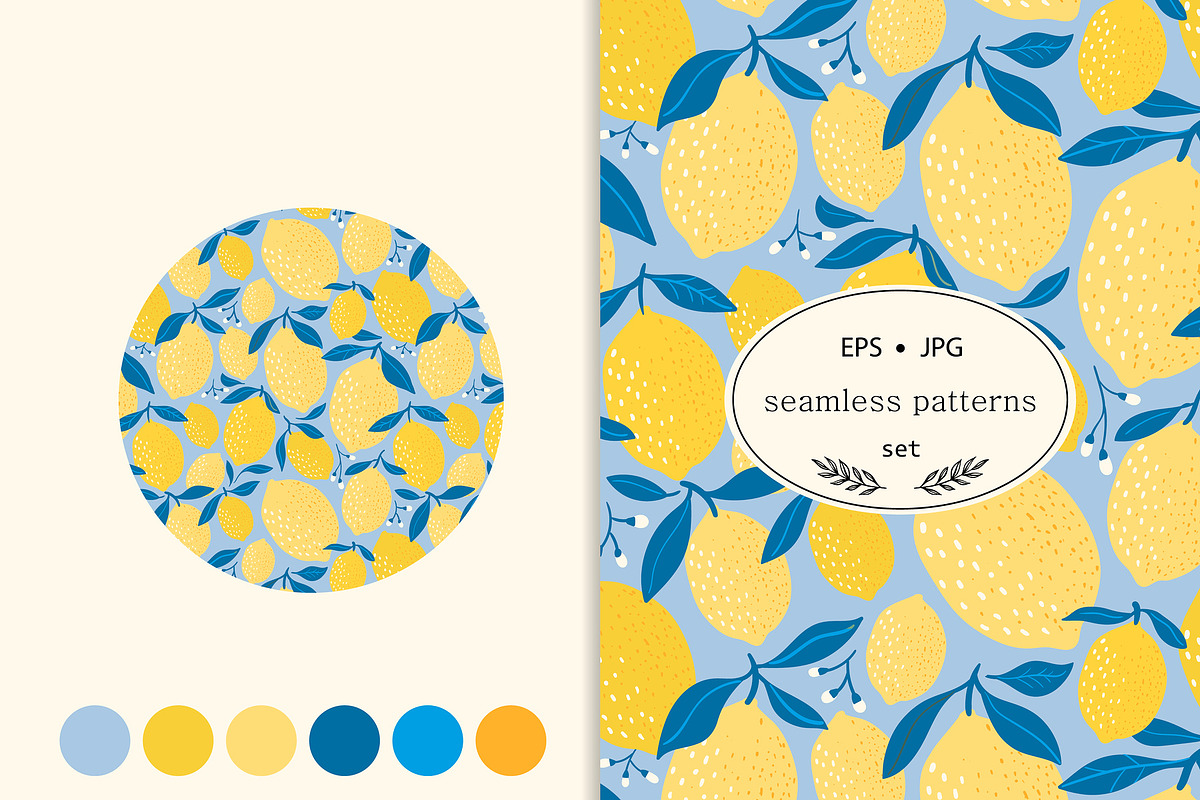 Lemons patterns and lemonade set, a Food Illustration by Letto studio (Photo 2 of 6)