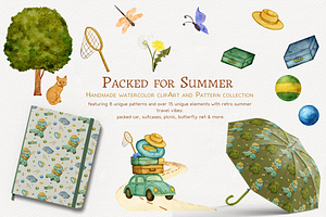 Packed for Summer Watercolor Set, a Pattern Graphic by Aurella Art