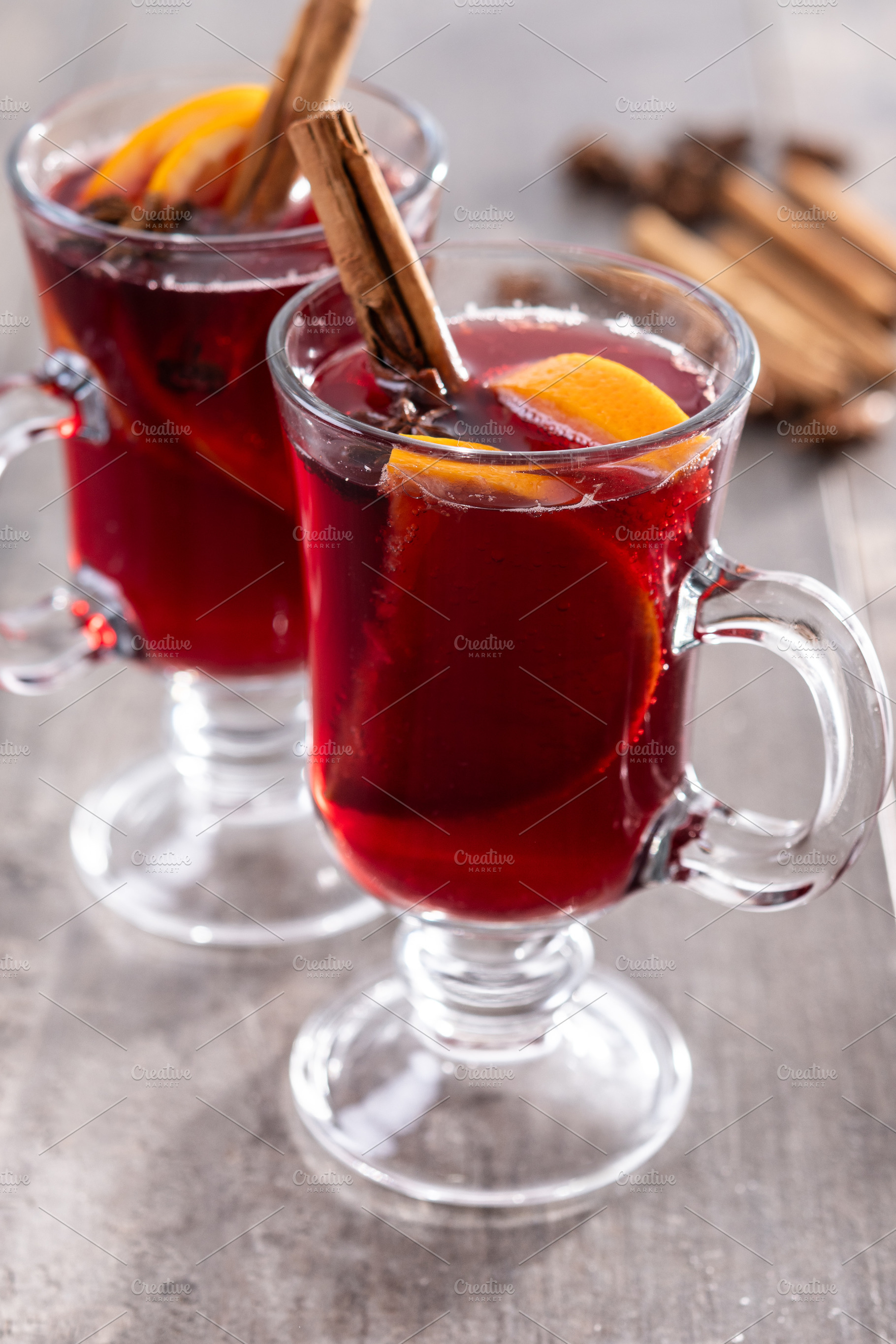 Mulled Wine with Orange and Cinnamon Sticks and Christmas decora, a Food & Drink Photo by etorres69