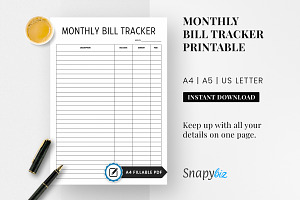 Monthly Bill Tracker Printable