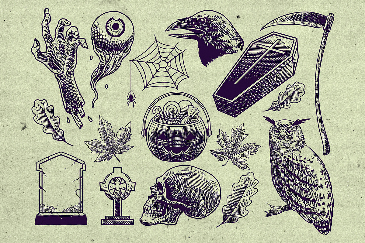 Vintage Halloween Hand Drawn set, an Object Graphic by bazzier_graphik (Photo 3 of 10)