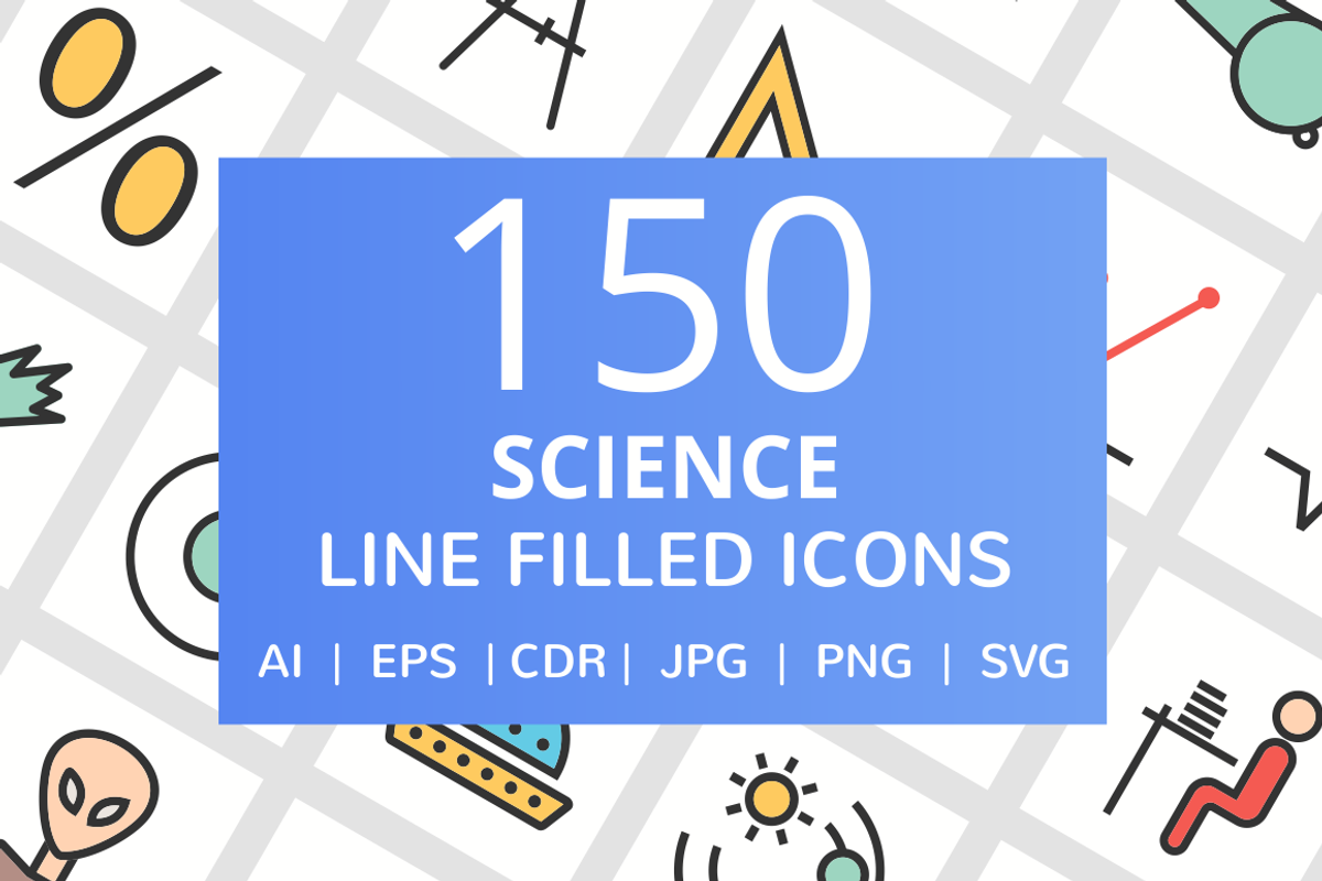 150 Science Filled Line Icons, an Outline Icon by IconBunny (Photo 1 of 6)