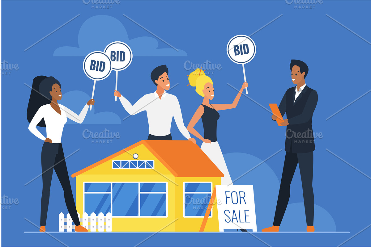 House for sale at auction, a Person Illustration by Lemberg Vector