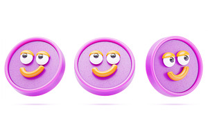 Pink 3d coin character with happy, a Characters & Person 3D Model by Marozhkastudio