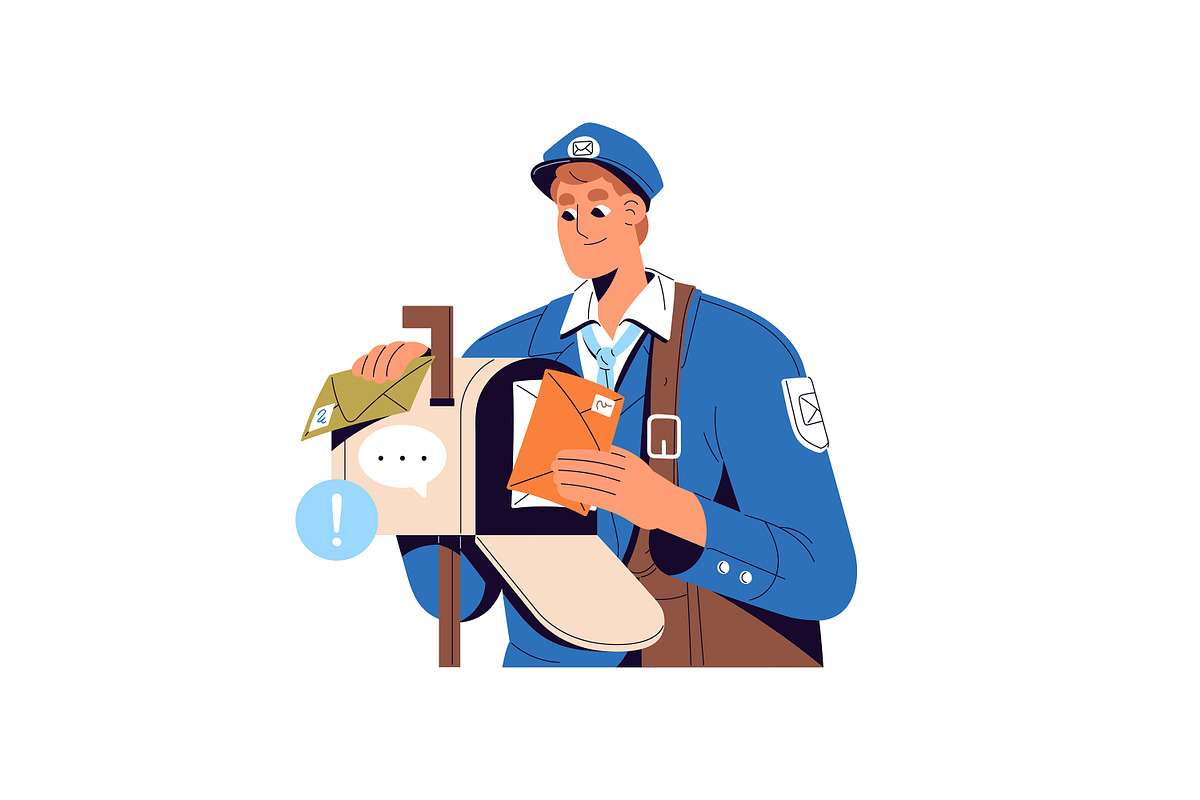 Postmen delivering letters, mail set, a Person Illustration by PaperTrident (Photo 2 of 13)