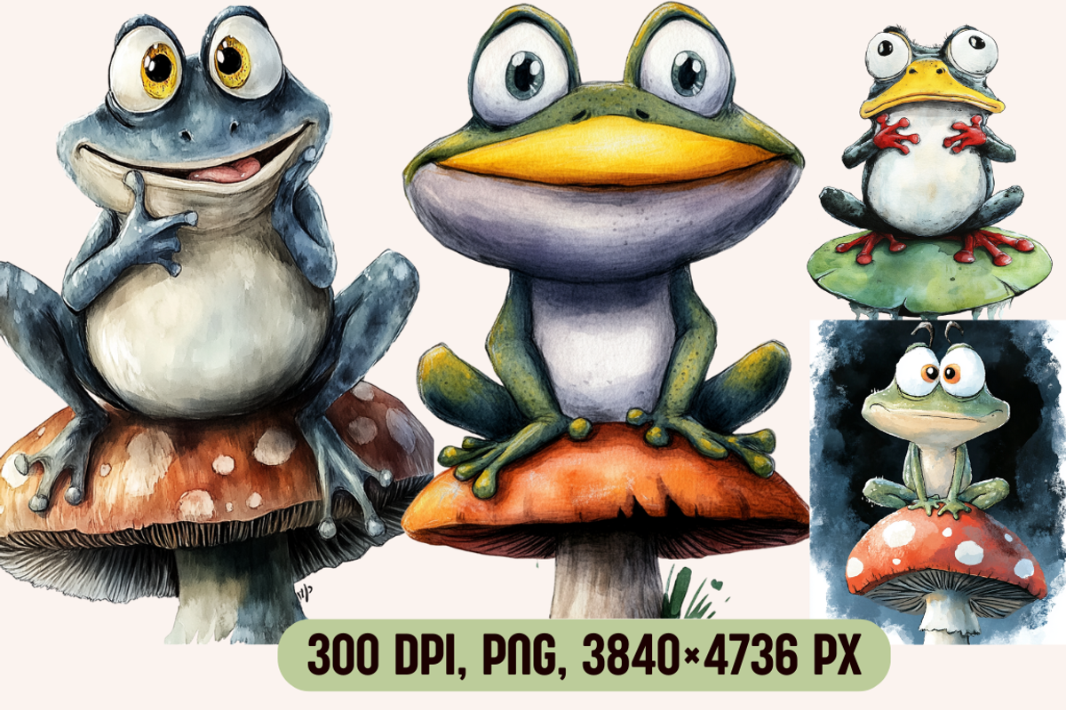 Watercolor Cartoon Frog Illustration, an Animal Illustration by PrintHaven Designs (Photo 8 of 10)