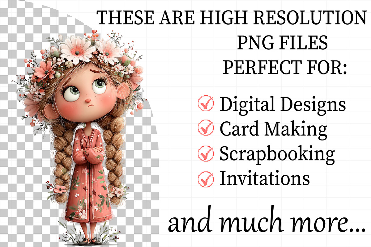 Floral Girl with Braids PNG Clipart, an Illustration by Daily.Designs (Photo 2 of 7)