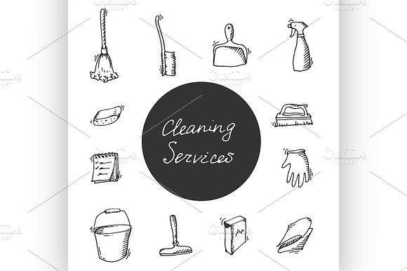 Cleaning Services Doodle Icon Set