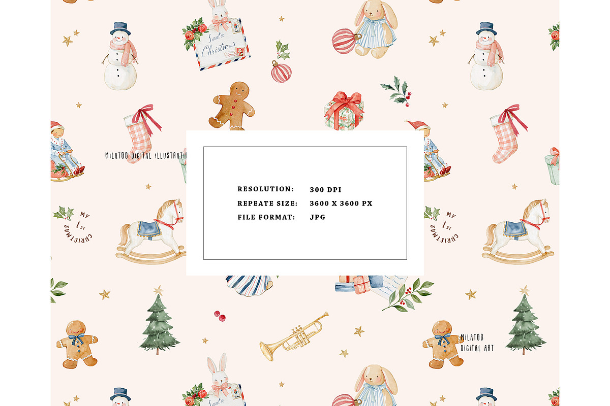 Vintage Christmas Nostalgic pattern, a Pattern Graphic by Milatoo (Photo 3 of 4)