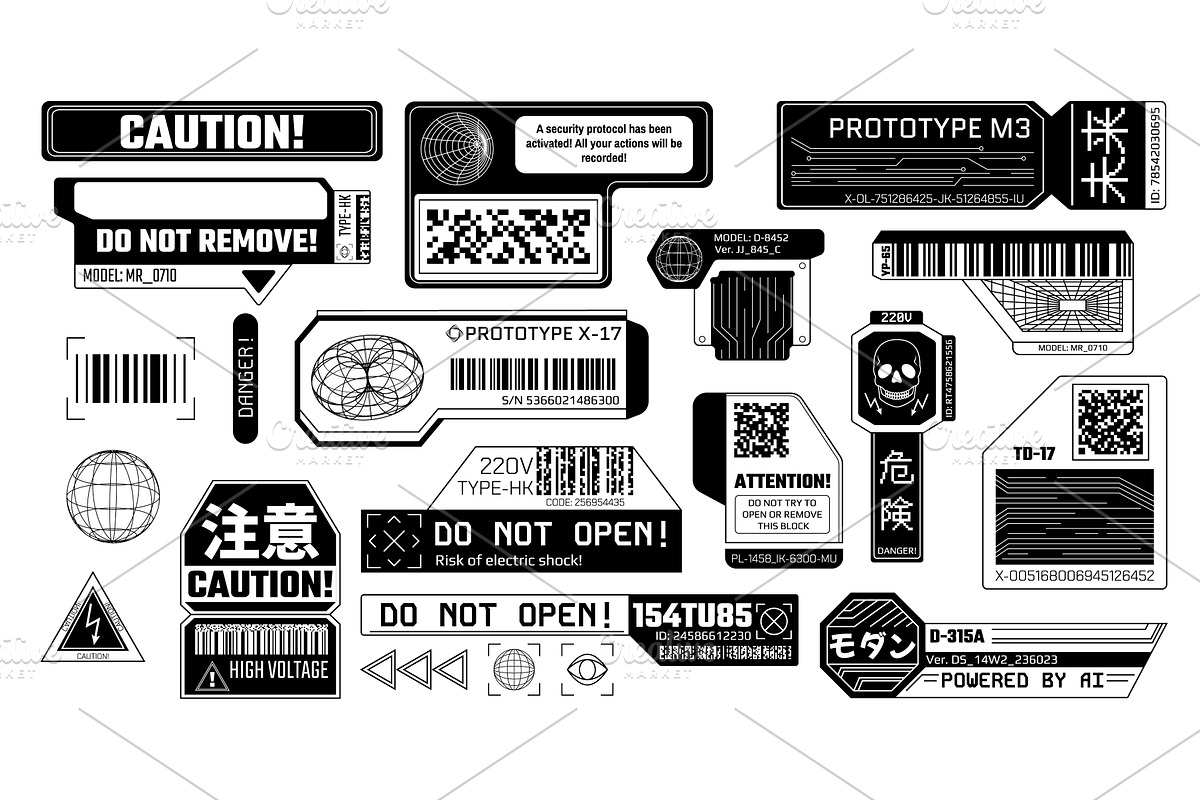 Cyberpunk black stickers. Futuristic, an Illustration by winwin.art