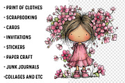 Whimsical Girl With Flowers Set, a Transportation Illustration by SinaCreation (Thumbnail 3 of 7)