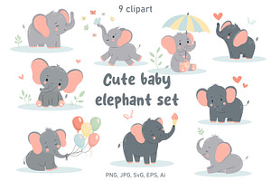Cute baby elephant set
