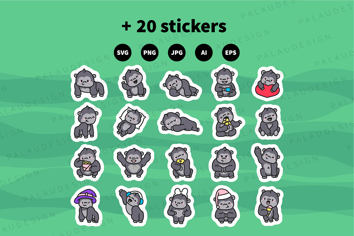 Gorilla Clipart Set, an Animal Illustration by Palau (Photo 12 of 12)