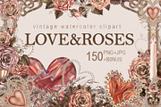 Love&Rose botany vintage watercolor, a Decorative Illustration by EL_SUHOVA (Thumbnail 1 of 13)