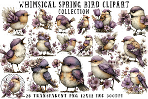 Whimsical Spring Bird Clipart, an Illustration by OK Design