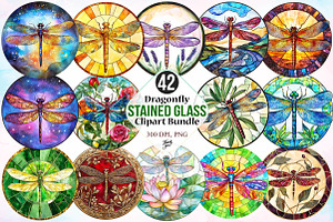 Dragonfly Stained Glass Clipart, an Illustration by Canvas Craft