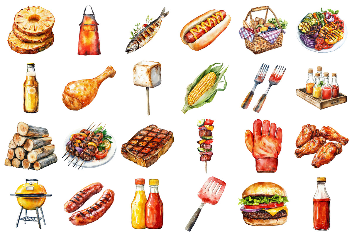 Watercolor Bbq Barbecue Clipart, an Illustration by Daily.Designs (Photo 2 of 3)