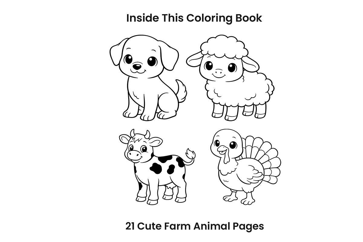 Cute Farm Animals Coloring Pages, an Object Illustration by Annudesign (Photo 4 of 7)