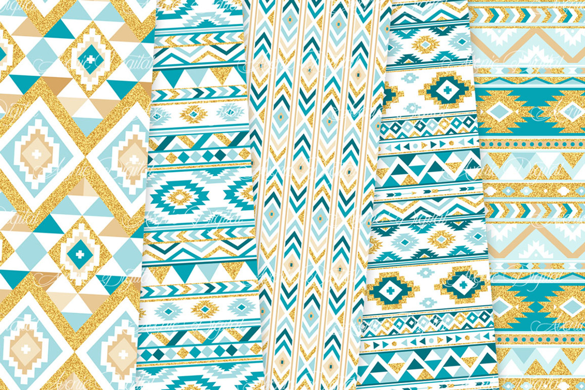 Teal & Gold Boho Seamless Pattern, a Pattern Graphic by Avenie Digital (Photo 4 of 4)