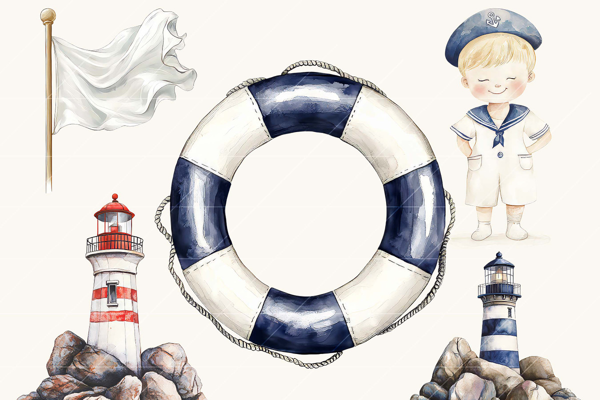 Watercolor Little Mariners Clipart, an Object Illustration by SparkyDesignsUS (Photo 4 of 9)
