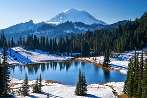 Tipsoo lake and mt rainier featuring landscape, background, and blue