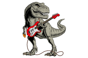 Dinosaur playing electric guitar