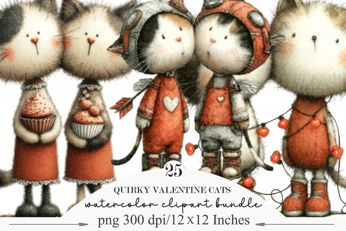 Quirky Valentine Cats Couple PNG, an Illustration by Designking (Photo 1 of 5)