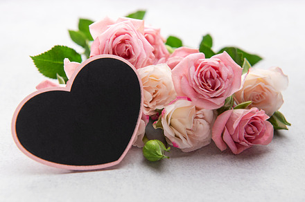 Pink roses with heart shaped blackboard for valentine's day or m, a Holiday Photo by Olena Rudo