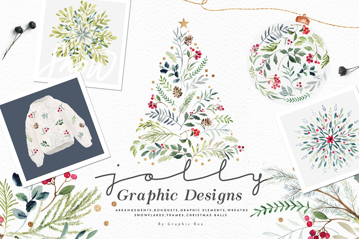 Winter Watercolor Graphic Set-Jolly, a Decorative Illustration by Graphic Box (Photo 1 of 8)