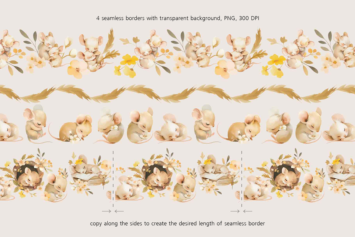 Sleeping mice graphic collection, a Decorative Illustration by PinskaDrawCute (Photo 6 of 11)