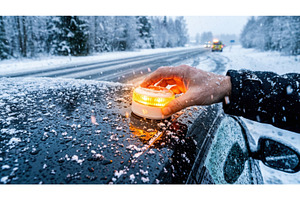 Hand places an orange flashing, a Transportation Photo by Igor Tichonow