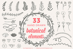33 Hand Drawn Botanical Elements