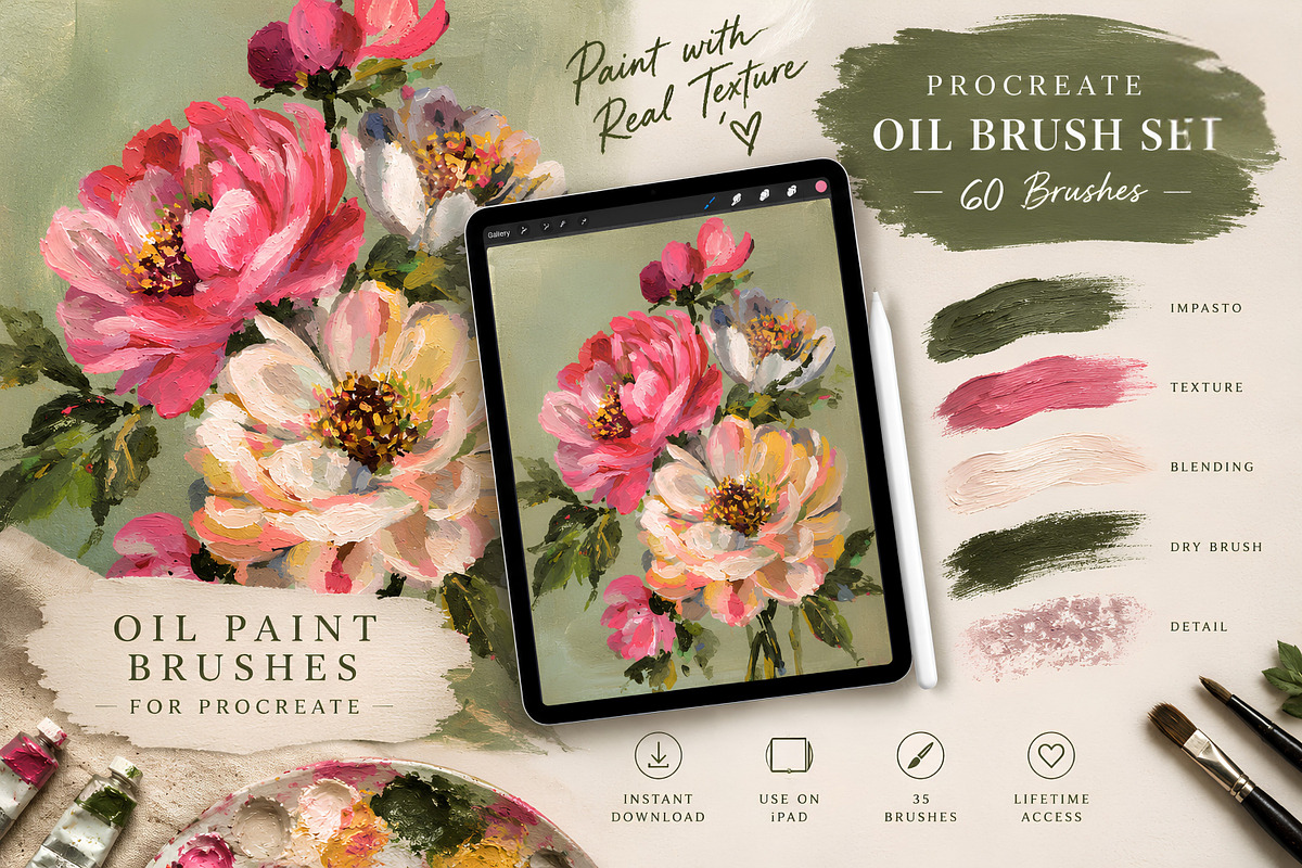 Oil & Thick Paint Procreate BrushSet, a Brush Add-On by Wicked Creative (Photo 6 of 8)