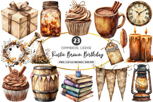 Watercolor Rustic Brown Birthday, an Illustration by SinaCreation