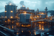 A large industrial complex featuring multiple storage tanks and pipes, illumina, an Industrial Photo by Textures & Backgrounds (Thumbnail 2 of 2)