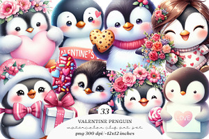 Penguin Valentine's Day Clipart, an Illustration by SinaCreation