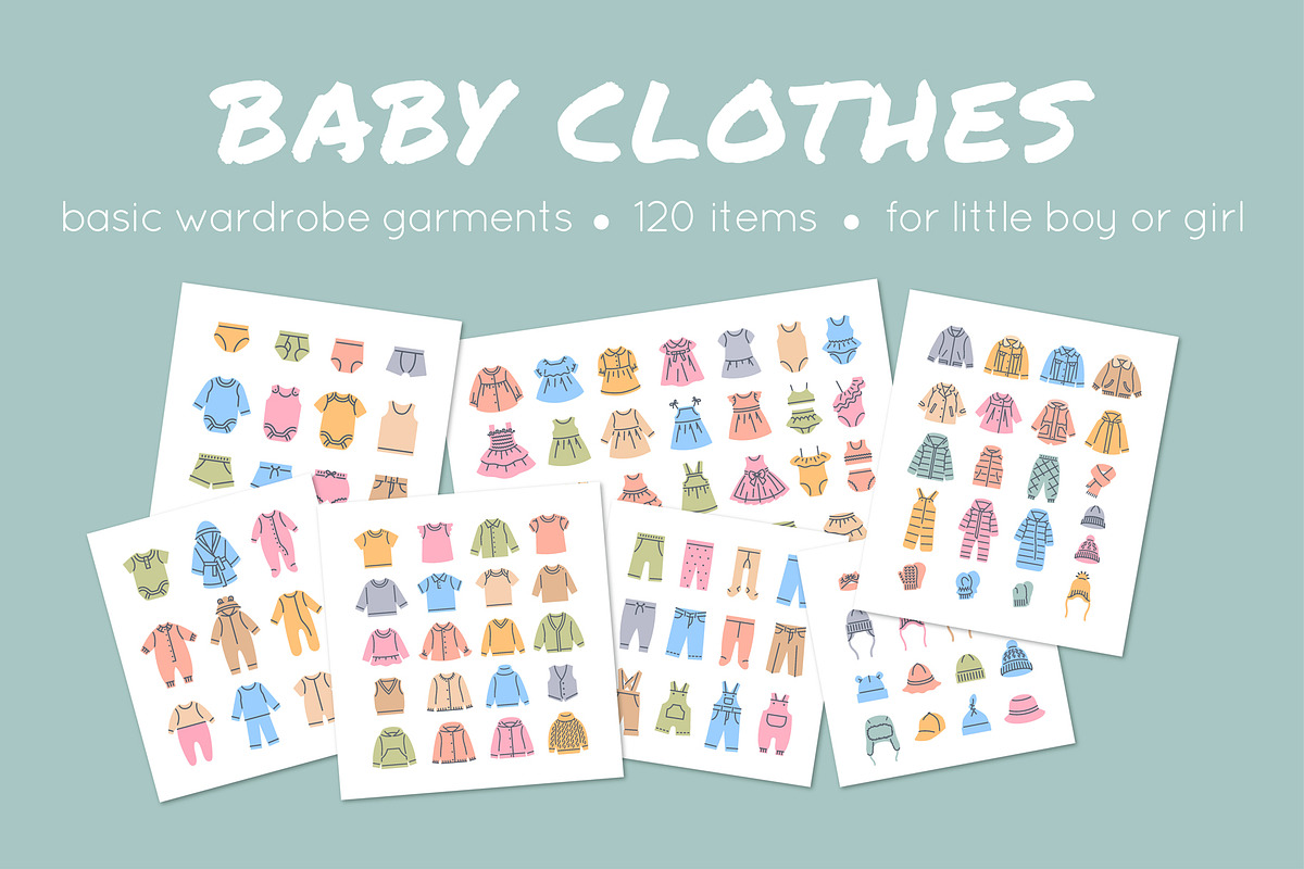 Baby Clothes Line Icons Color Fill, an Outline Icon by Vectorikart (Photo 1 of 6)