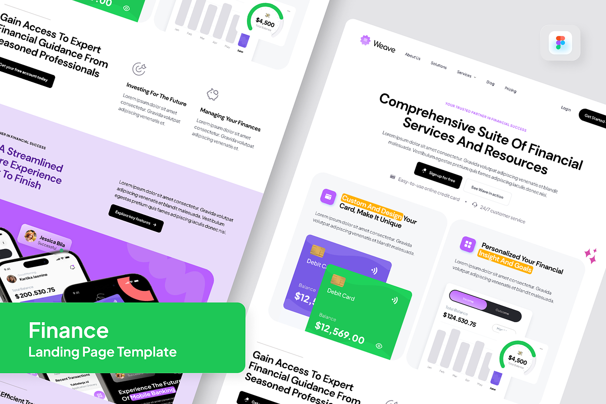 Weave - Finance Landing Page, a Landing Page Template by SquidPixey (Photo 1 of 5)