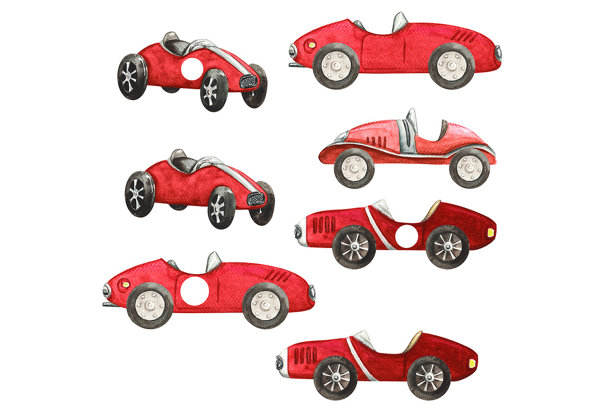 Nursery Watercolor Cars Clipart, a Decorative Illustration by HabitusDesigns (Photo 3 of 11)
