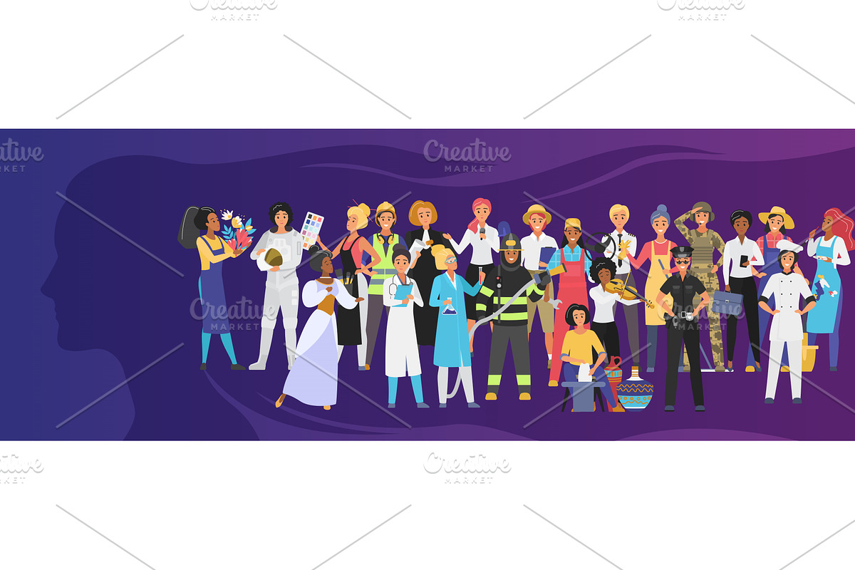 Labor day banner many women standing, a Person Illustration by Lemberg Vector
