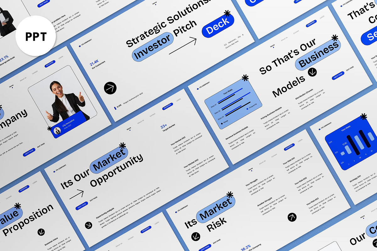 Blue Modern Pitch Deck Presentation, a Presentation Template by graphicook (Photo 1 of 4)