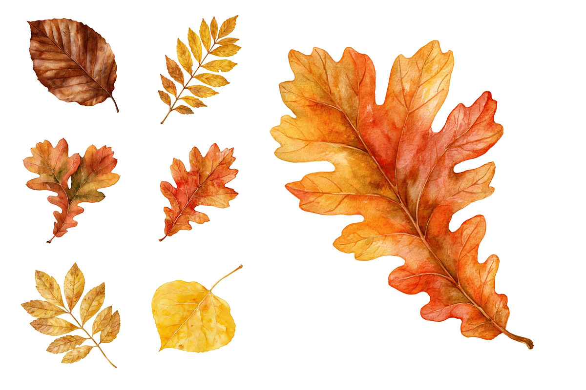 Watercolor Autumn Leaves Clipart, a Decorative Illustration by Nicolle's Colorful Art (Photo 5 of 5)