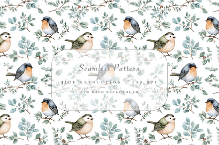 Robin Bird Seamless Pattern, an Illustration by Pati Charm Studio