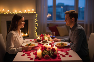 Romantic Couple Enjoying Candlelit Dinner At Home, a Holiday Photo by Davizro's Market