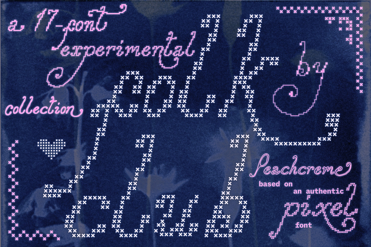 Folk Club // 17 Font Set (Pixel), a Script Font by PeachCreme (Photo 1 of 18)