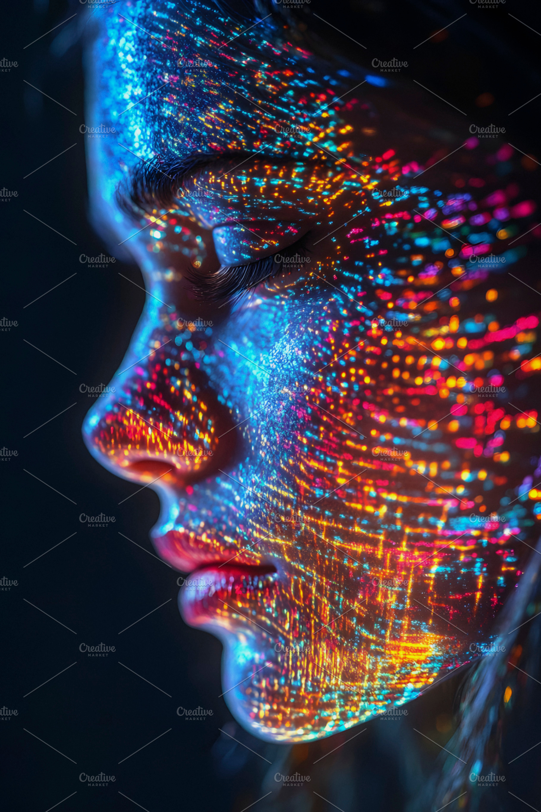 illuminated by a multicolored light, generative AI, a Photo by Nito