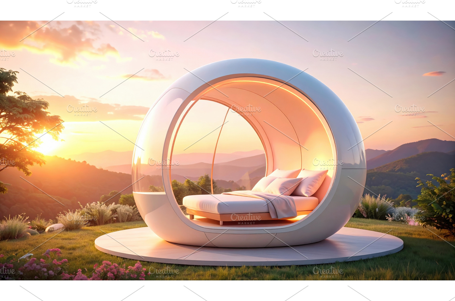 A luxurious futuristic outdoor bed, an Architecture Photo by Igor Tichonow